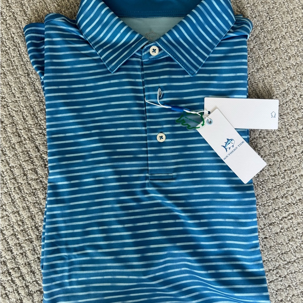 NWT Southern Tide Blue and White Striped Polo Shirt